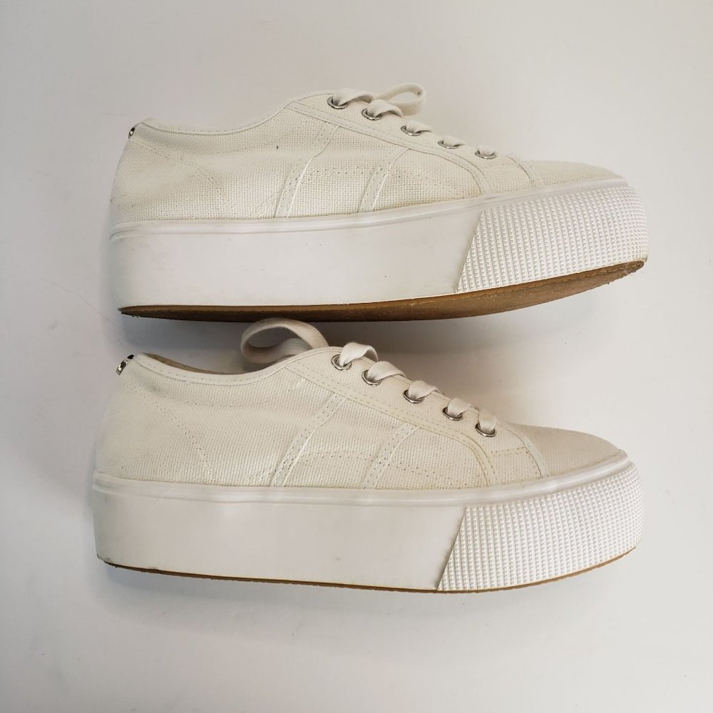 Steve Madden Emmi Platform Lace Up Sneakers White Chunky Canvas Shoes Size 8.5 - Picture 7 of 12